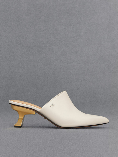Charles & Keith Leather Sculptural-heel Mules In Chalk