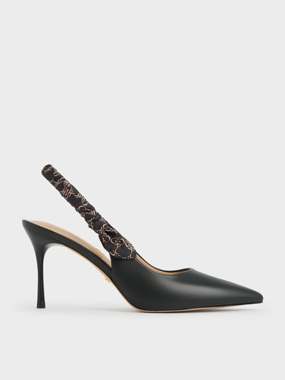 Charles & Keith Leather Ruched Print Slingback Pumps In Black