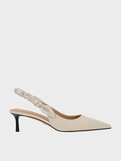 Charles & Keith Leather Ruched-strap Slingback Pumps In Chalk