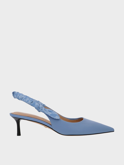 Charles & Keith Leather Ruched-strap Slingback Pumps In Light Blue