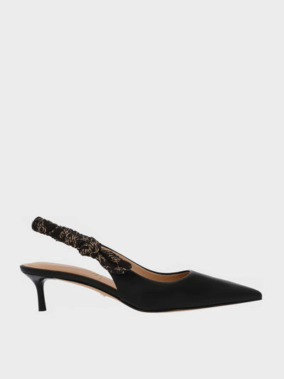 Charles & Keith Leather Ruched-strap Slingback Pumps In Black