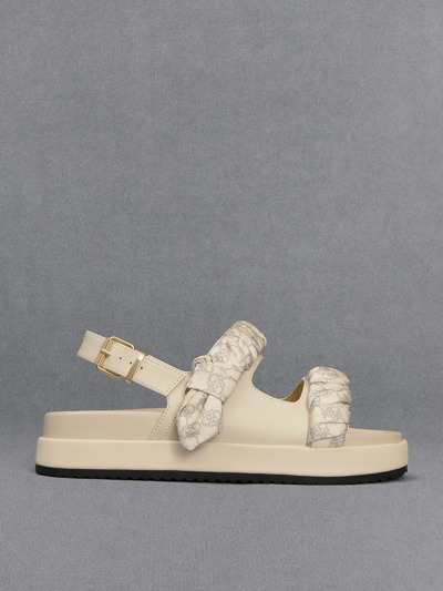 Charles & Keith Leather Ruched-strap Sandals In Chalk