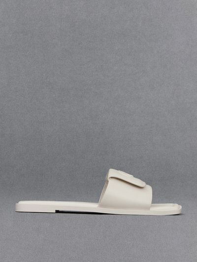 Charles & Keith Leather Slide Sandals In White