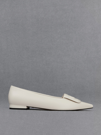 Charles & Keith Leather Pointed-toe Flats In White