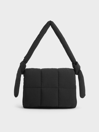 Charles & Keith Errya Nylon Quilted Puffy Crossbody Bag In Black