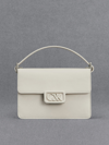 Charles & Keith Leather Boxy Bag In White
