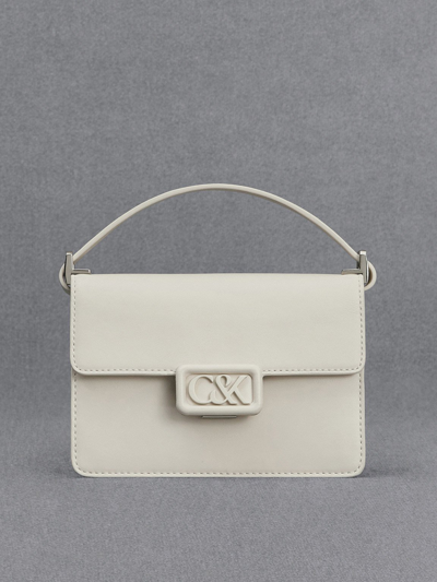 Charles & Keith Leather Boxy Bag In White