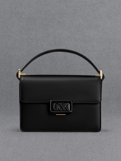 Charles & Keith Leather Boxy Bag In Black