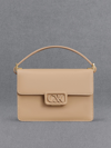 Charles & Keith Leather Boxy Bag In Nude