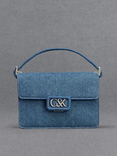 Charles & Keith Denim Boxy Bag In Blue