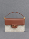 CHARLES & KEITH LEATHER & CANVAS TWO-TONE BOXY BAG