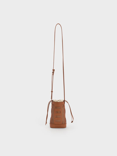 Charles & Keith Delphi Cut-out Phone Pouch In Tan