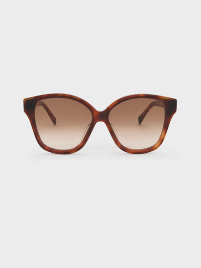 Charles & Keith Tortoiseshell Recycled Acetate Classic Square Sunglasses In T. Shell