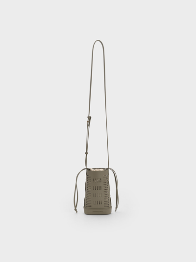 Charles & Keith Delphi Cut-out Phone Pouch In Khaki