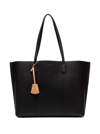 TORY BURCH 'PERRY' BLACK SHOPPING BAG WITH CHARM IN GRAINY LEATHER WOMAN TORY BURCH