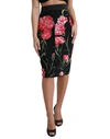 DOLCE & GABBANA BLACK CARNATION PENCIL CUT KNEE LENGTH SKIRT