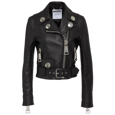 Moschino Couture Black Leather Di Pecora Jackets & Coat