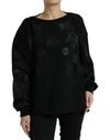 DOLCE & GABBANA BLACK PULLOVER FLORAL LOGO APPLIQUE SWEATER