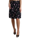 Dolce & Gabbana Black Rose High Waist A-line Knee Length Skirt