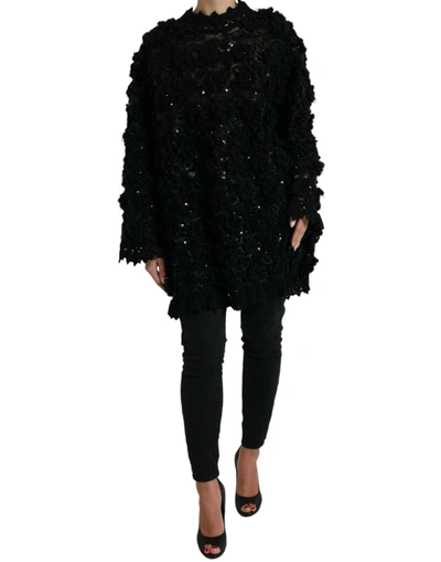 DOLCE & GABBANA BLACK SEQUINED EMBELLISHED PULLOVER SWEATER