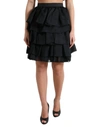 Dolce & Gabbana Black Tiered Aline High Waist Silk Mini Skirt