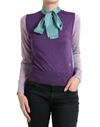 Dolce & Gabbana Long-sleeved Multi-colored Silk Sweater With Pussy-bow And Dg Embellishment