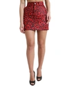 DOLCE & GABBANA RED LEOPARD PRINT COTTON HIGH WAIST MINI SKIRT