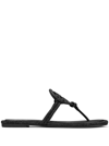 TORY BURCH BLACK SANDALS WITH LOGO DETAIL AND ALL-OVER RHINESTONE IN LEATHER WOMAN