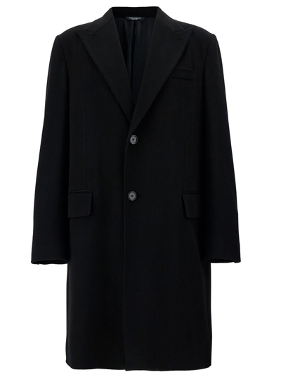 Dolce & Gabbana Black Single-breasted Coat In Wool Man
