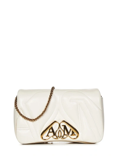 Alexander Mcqueen Woman Ivory Leather Mini Seal Clutch In Bianco