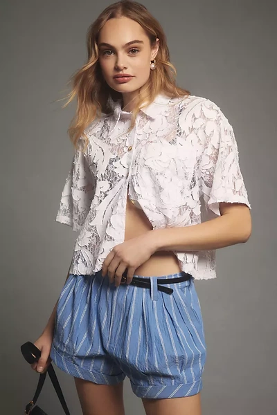 Pilcro Short-sleeve Floral Lace Shirt In White