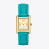TORY BURCH ELEANOR WATCH, CROC EMBOSSED LEATHER/GOLD-TONE STAINLESS STEEL