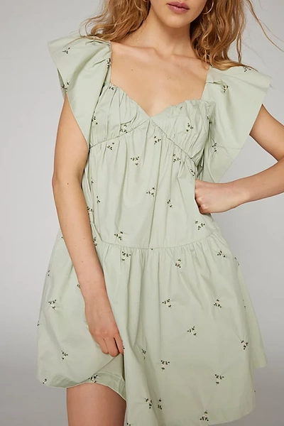 En Saison Anya Embroidered Floral Mini Dress In Green, Women's At Urban Outfitters