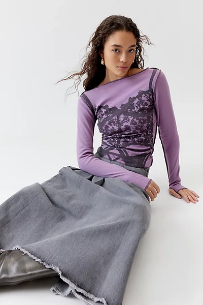 Urban Outfitters Corset Photo-real Long Sleeve Tee In Purple, Women's At