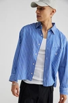 Urban Renewal Remade Clean Finish Cropped Button-down Shirt In Blue, Men's At Urban Outfitters