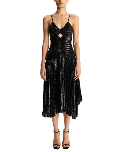 A.l.c Lou Pleated Sparkly A-line Midi Dress In Black