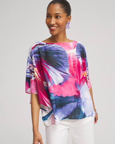 Chico's Floral Watercolor Poncho In Classic Navy