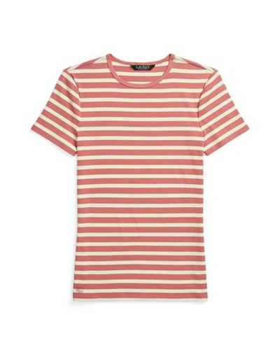 Lauren Ralph Lauren Striped Stretch Cotton Crewneck Tee Woman T-shirt Pastel Pink Size M Cotton, Ela