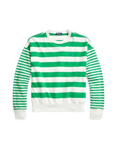 Polo Ralph Lauren Striped Organic Cotton Terry Sweatshirt Woman Sweatshirt Green Size L Cotton