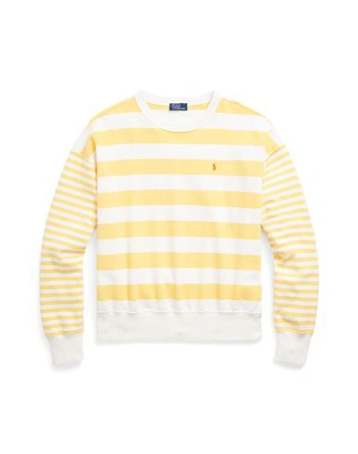 Polo Ralph Lauren Striped Organic Cotton Terry Sweatshirt Woman Sweatshirt Yellow Size L Cotton