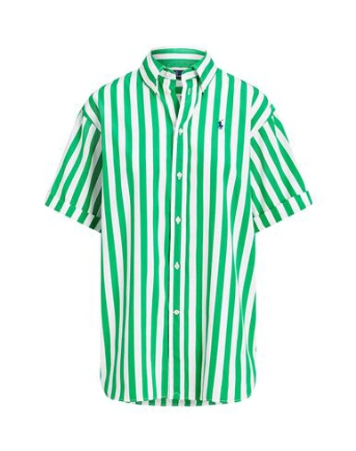Polo Ralph Lauren Relaxed Fit Striped Cotton Shirt Woman Shirt Green Size L Cotton