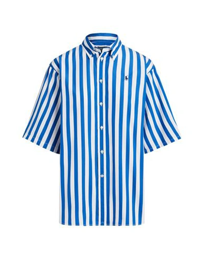 Polo Ralph Lauren Relaxed Fit Striped Cotton Shirt Woman Shirt Blue Size L Cotton