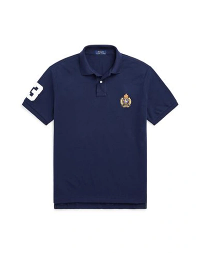 Polo Ralph Lauren Custom Slim Triple-pony Mesh Polo Shirt Man Polo Shirt Navy Blue Size L Cotton