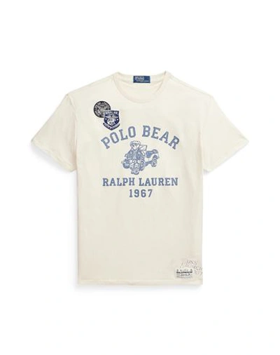 Polo Ralph Lauren Classic Fit Polo Bear Jersey T-shirt Man T-shirt Ivory Size L Cotton In Deckwash White Truck Bear