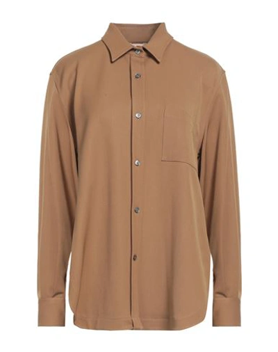 Caliban Woman Shirt Camel Size 14 Polyester, Wool, Elastane In Beige