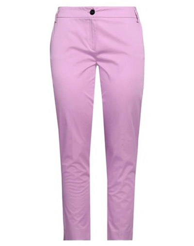 Emme By Marella Woman Pants Light Purple Size 12 Cotton, Elastane In Pink