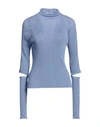 Des Phemmes Des_phemmes Woman Turtleneck Pastel Blue Size 8 Viscose, Polyester, Metallic Polyester