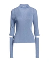 Des Phemmes Des_phemmes Woman Turtleneck Pastel Blue Size 8 Viscose, Polyester, Metallic Polyester In Blue
