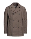 Canali Man Overcoat Khaki Size 44 Polyester In Beige