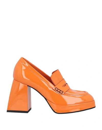 Giampaolo Viozzi Loafer Woman Loafers Orange Size 8 Calfskin